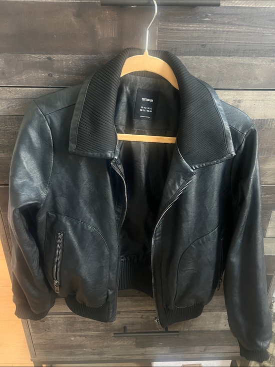 Cotton On Jackets & Blazers - Cotton On Black Faux-Leather Bomber Jacket